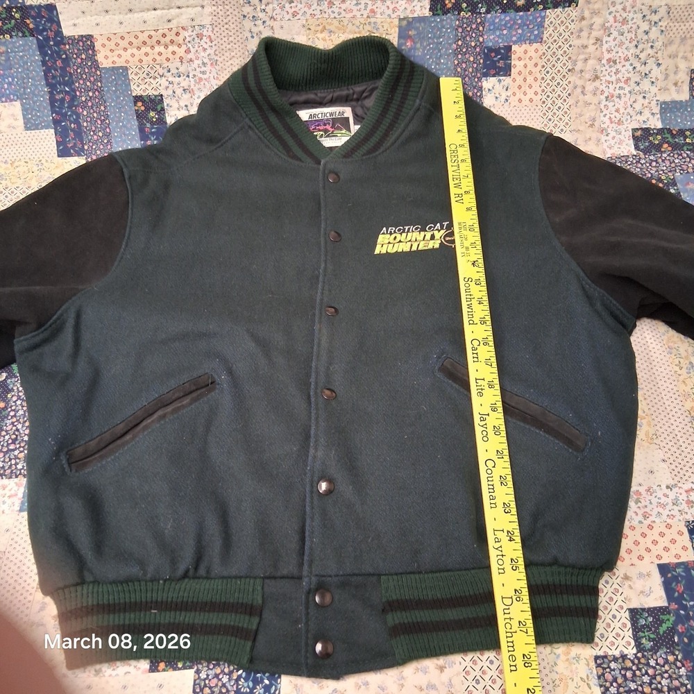 Vintage Arctic Cat Bounty Hunter Wool Leather Varsity Style Jacket SZ XLT Green - Picture 6 of 12